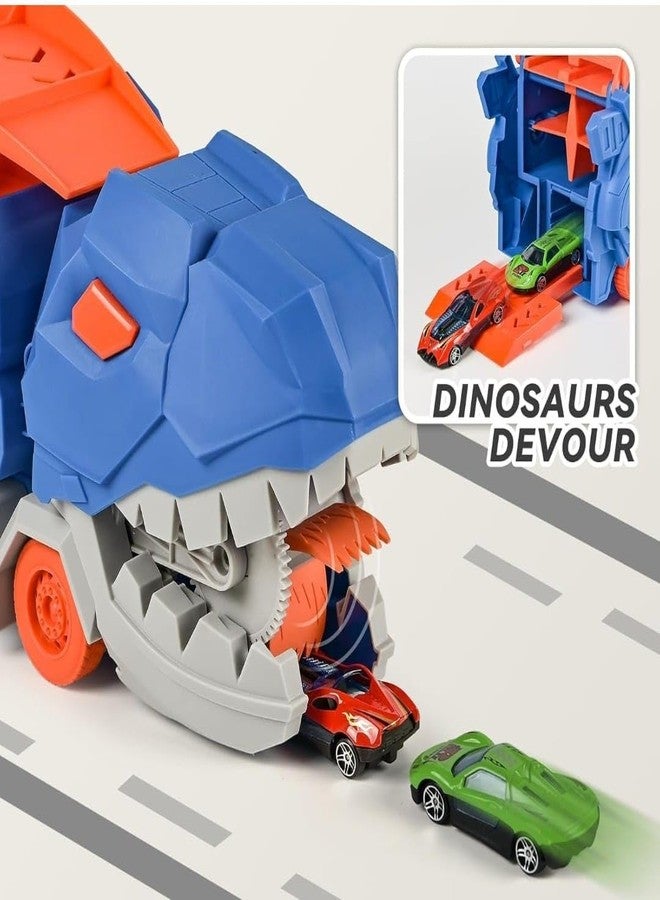 Meghasky Transport Dinosaur Truck Toy with 25-Inch Foldable Sliding Race Track, Transforms into T-Rex, Stores 2 Die-Cast Cars, for 3-8 Year Old Kids - Image 3
